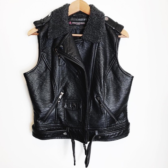 Urban Republic Asymmetrical Black Moto Biker Vest - Picture 2 of 4
